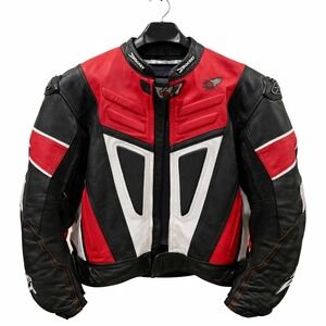 Joe Rocket Racing Leather Motorcycle Jacket Men's 50 Large Red Black Armored